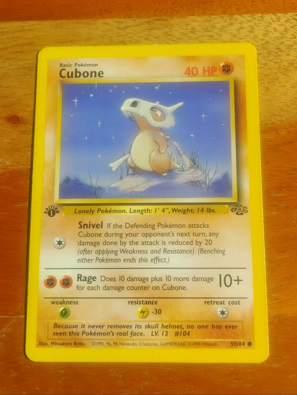 LP WOTC 1999 1st Edition Cubone 50/64 Jungle Set Pokemon Card